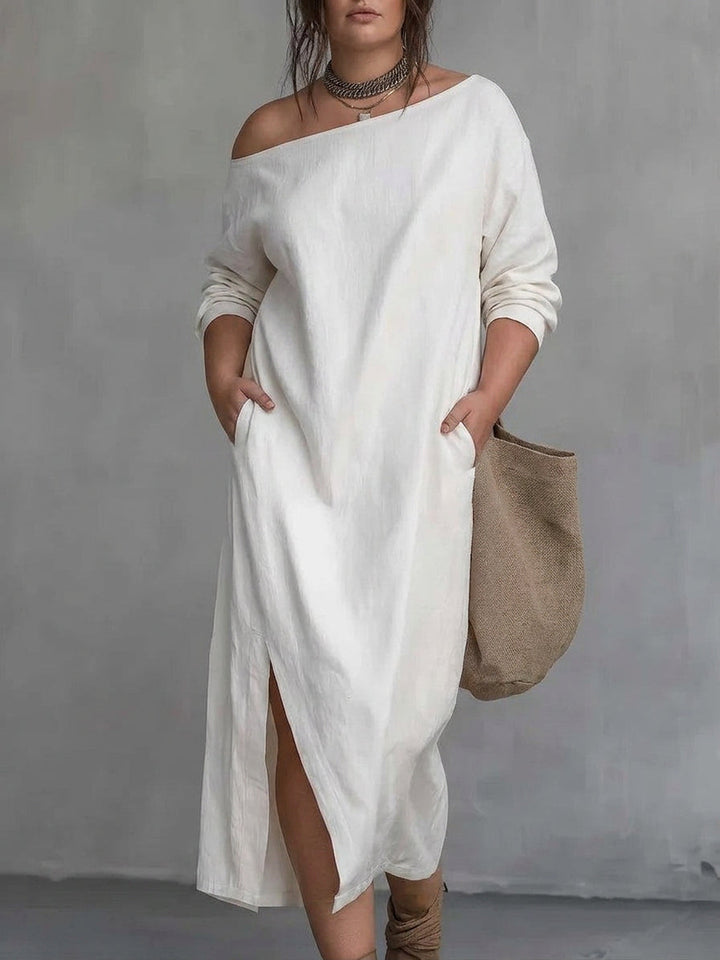 Kaia Off-Shoulder Slit Dress: Modern Minimalist Elegance