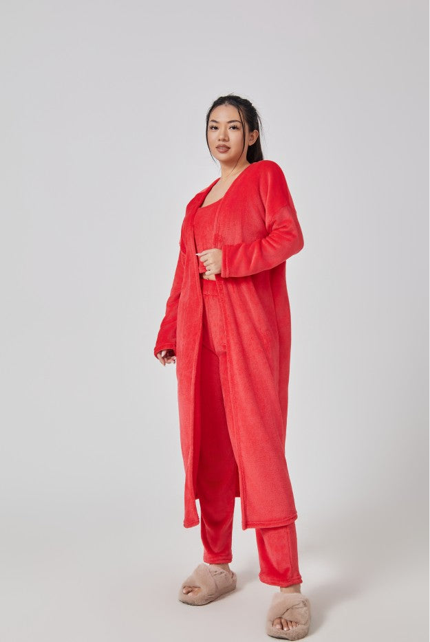 Cozy 3-Piece Pajama Lounge Set with Crop Top and Cardigan