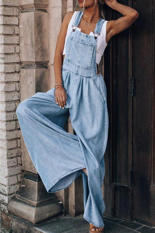 Esmé - Fashion Casual Solid Pocket Spaghetti Strap Loose Jumpsuits