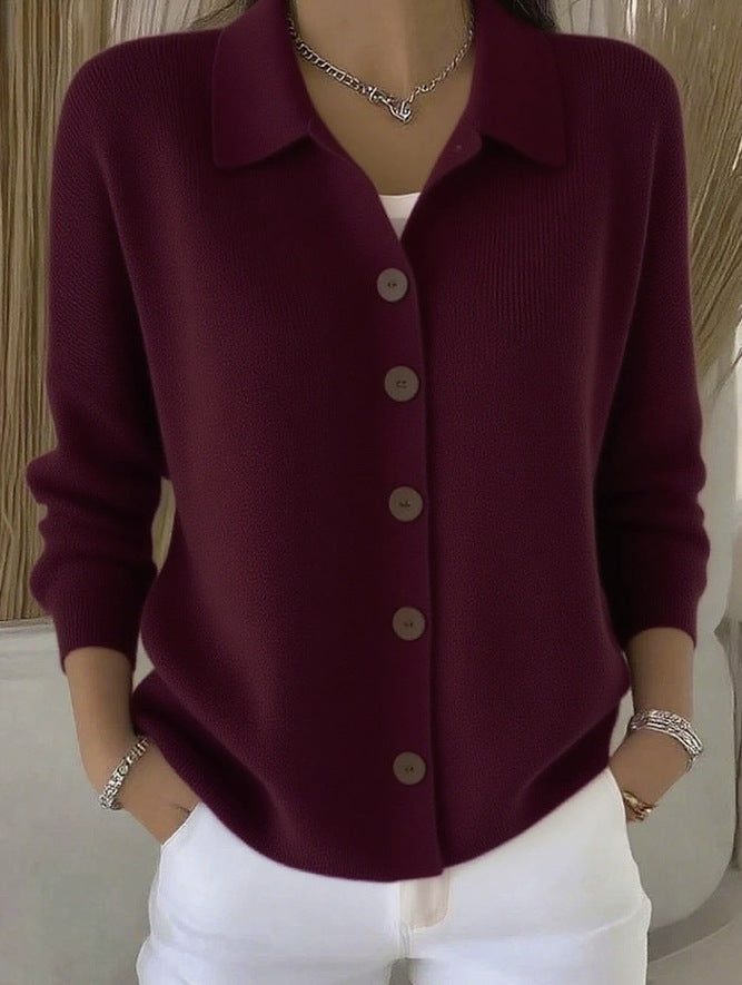 Knitted Lapel Cardigan, Button-Front Long Sleeve Sweater Coat