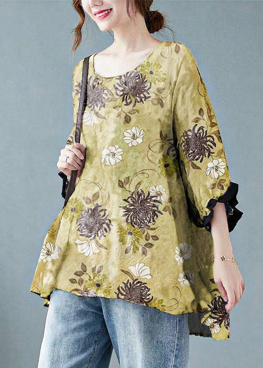Linnea - Loose Blue Dotted Batwing Sleeve Cotton Linen Tee