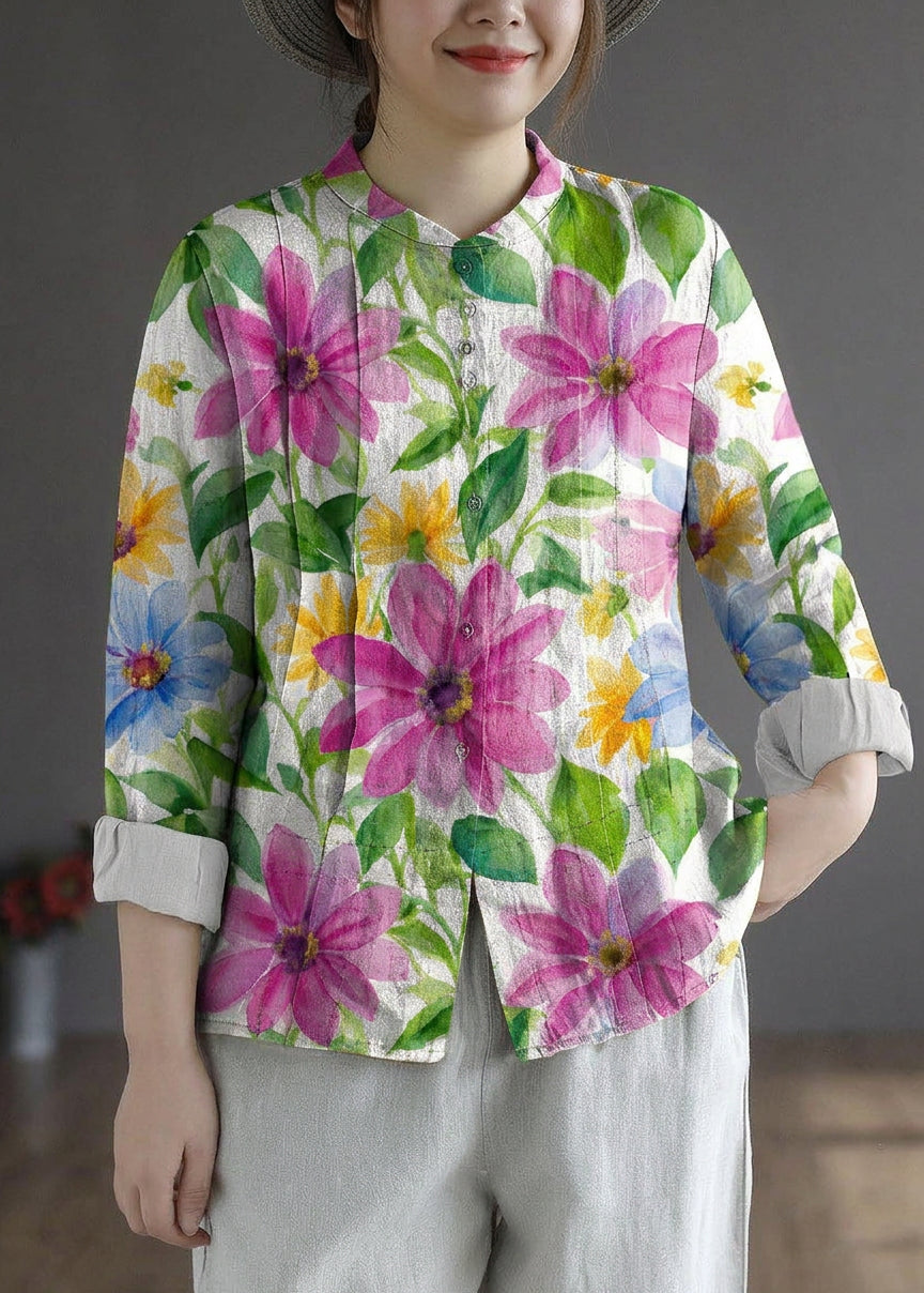 Marguerite - Women Yellow Elegant Button Fall Top Long Sleeve Linen