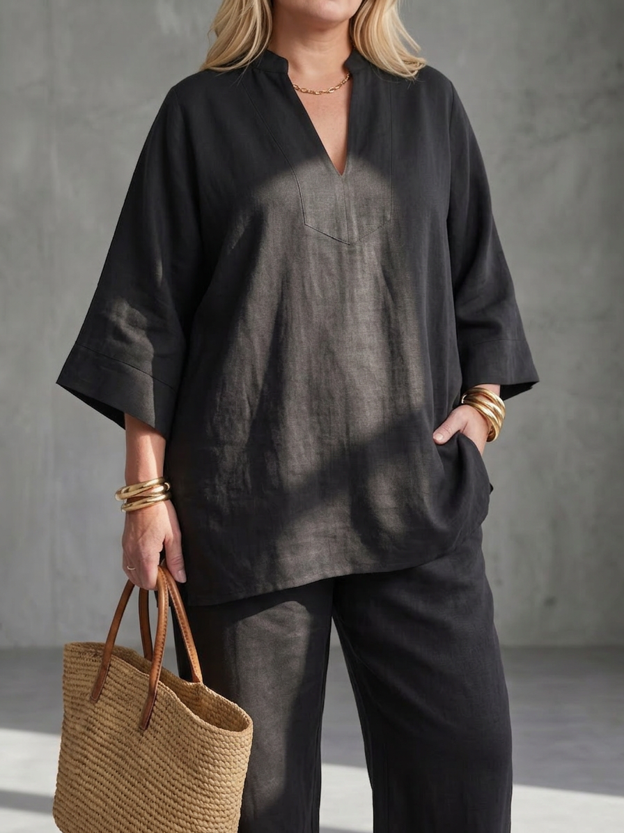 Heledd | V Neck Tunic Gathered Pant Set