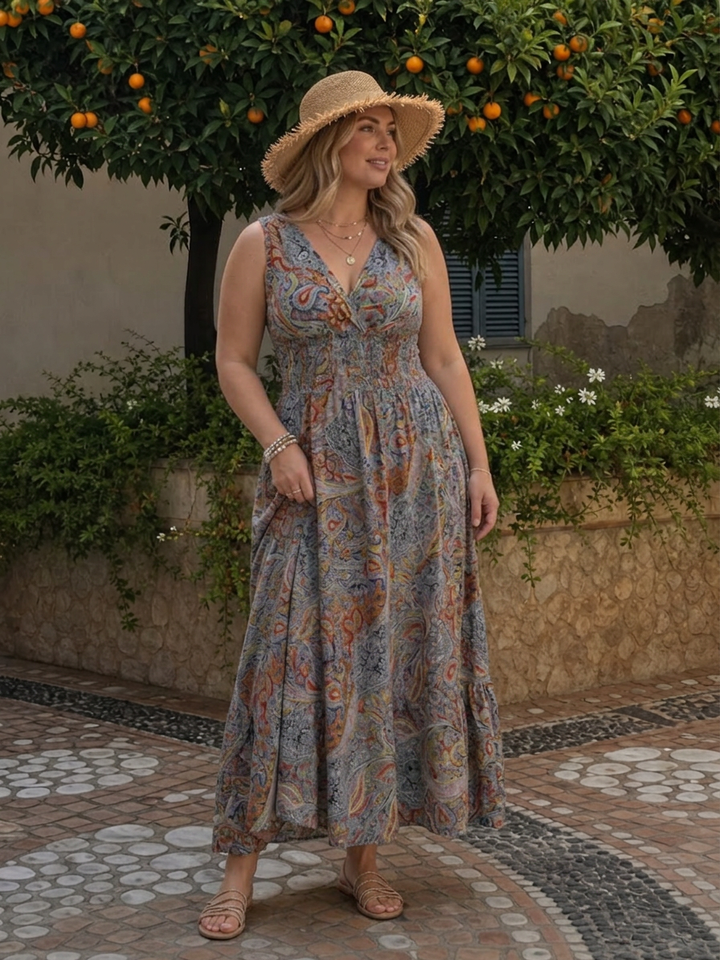Nova | Sleeveless Paisley Print Midi Dress