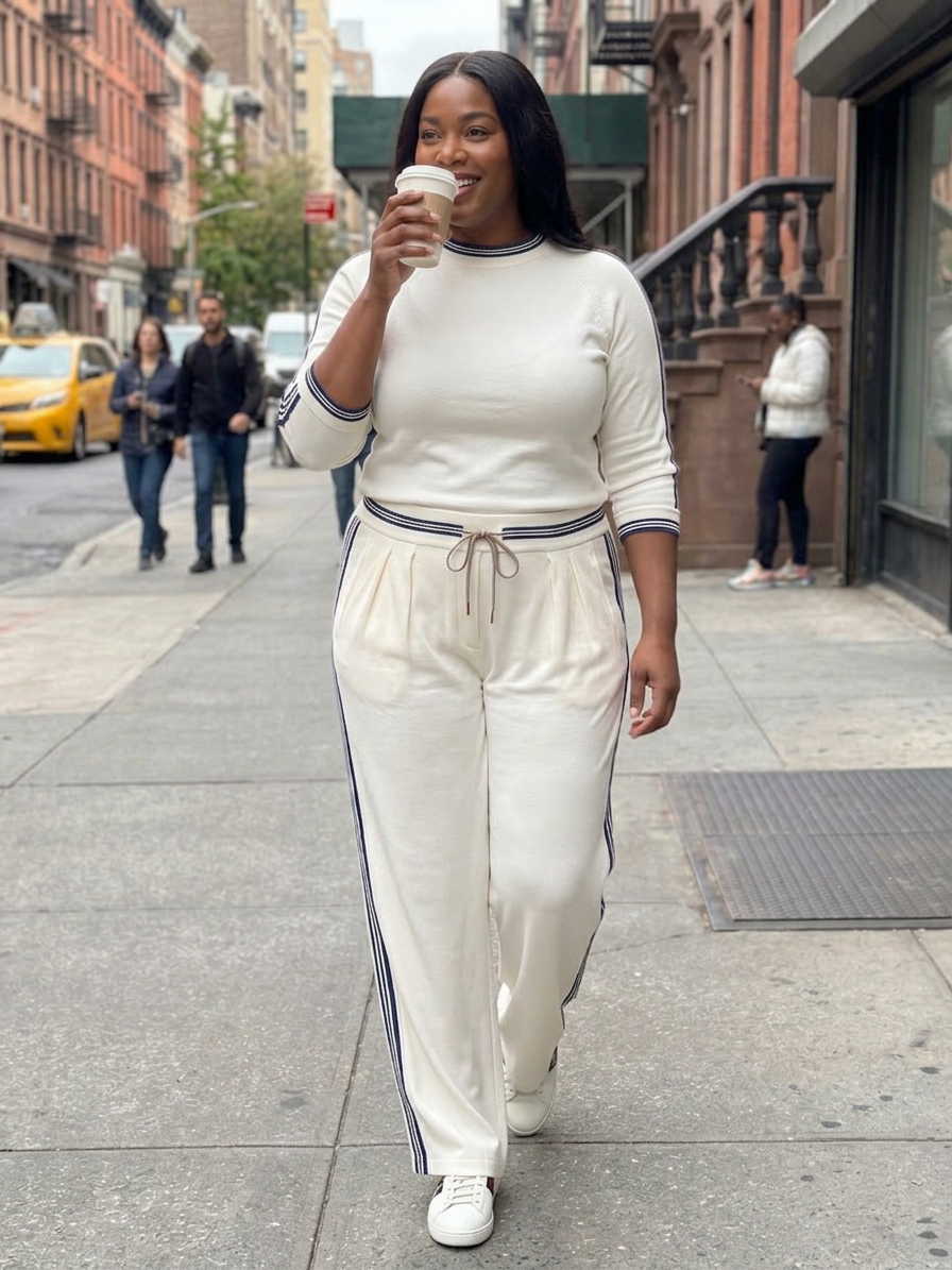 Alma | Fitted Long Sleeve Top Wide Leg Pants Set