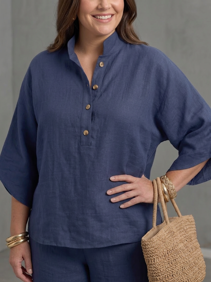 Eleni | Button Front Relaxed Tunic Pant Set