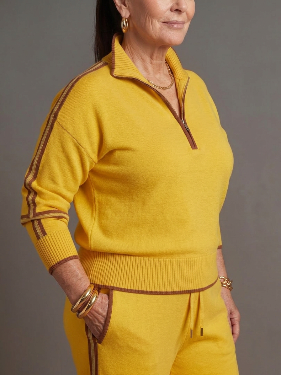 Greer | Zip Neck Long Sleeve Side Stripe Leg Pants Set