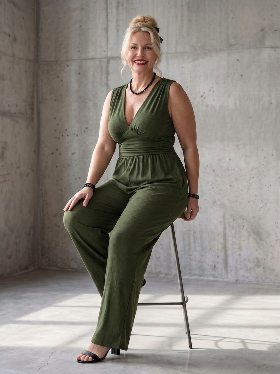 Tegan | Deep V Waist Defined Wide Leg Jumpsuit