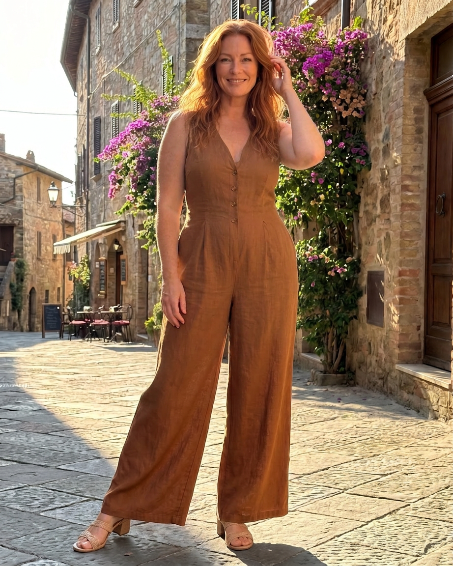 Vita | Button Front Sleeveless Wide Leg Relaxed Jumpsuit