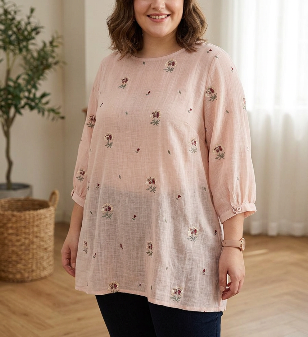 Rin - Cotton Floral Embroidered Comfortable Shirt