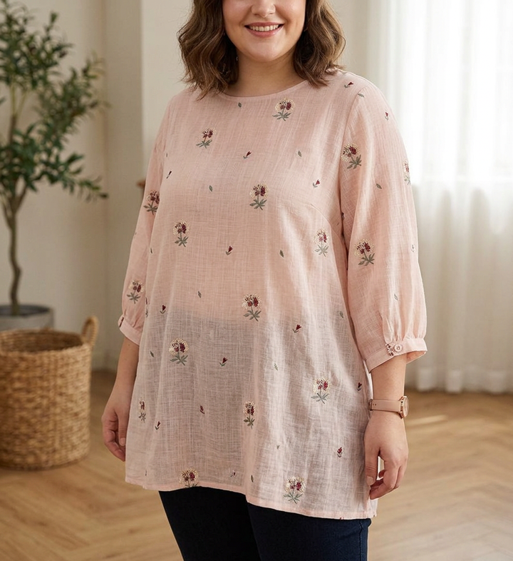 Rin - Cotton Floral Embroidered Comfortable Shirt