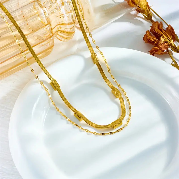 Carys Gem Double-Layer Retro Necklace | Gold