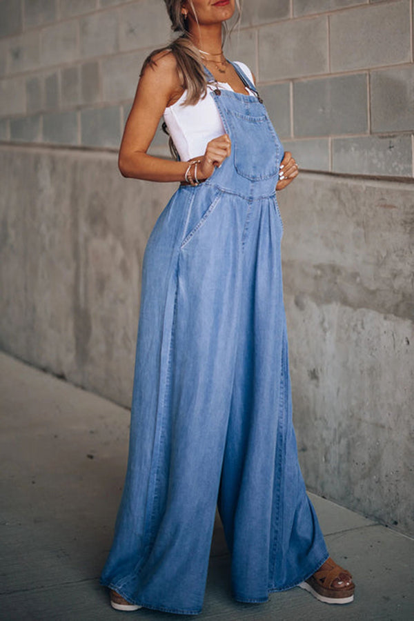 Esmé - Fashion Casual Solid Pocket Spaghetti Strap Loose Jumpsuits