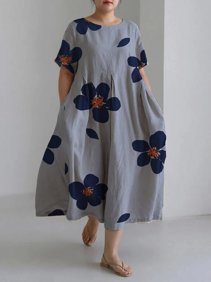 Jolie | Spring and Summer Casual Loose Round Neck Floral Skirt Dress