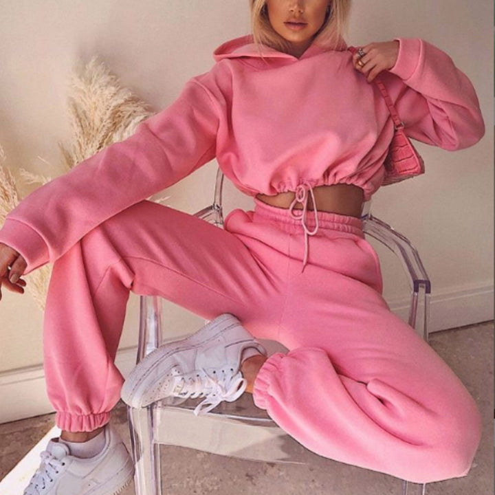 Woman in cropped hoodie and jogger set