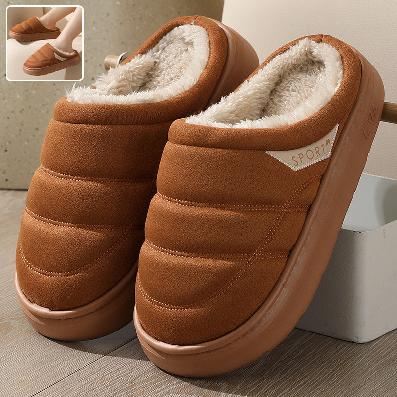 Solid Plush Suede Slippers with Thick EVA Sole