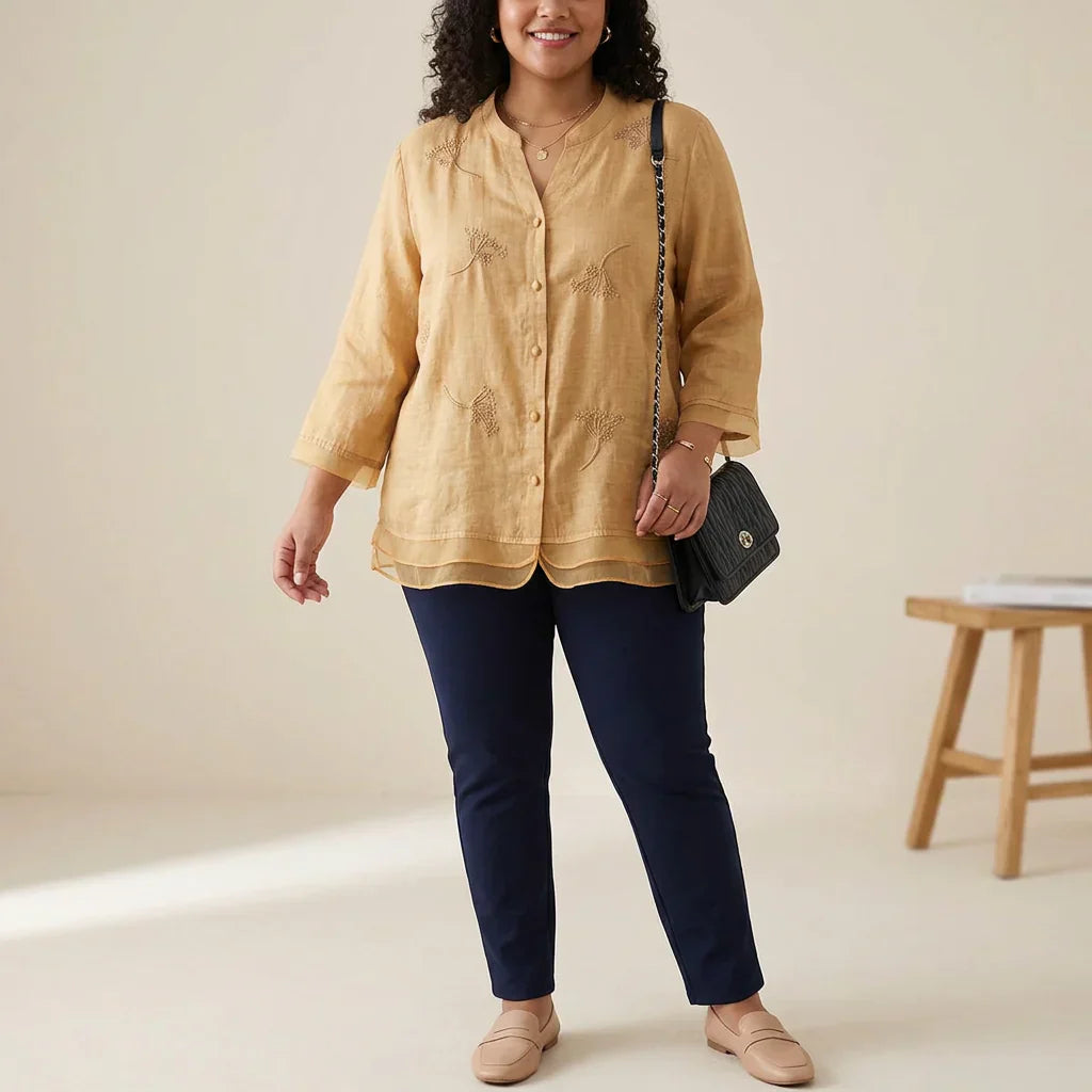 Mei - Pure Cotton Embroidered Elegant Top