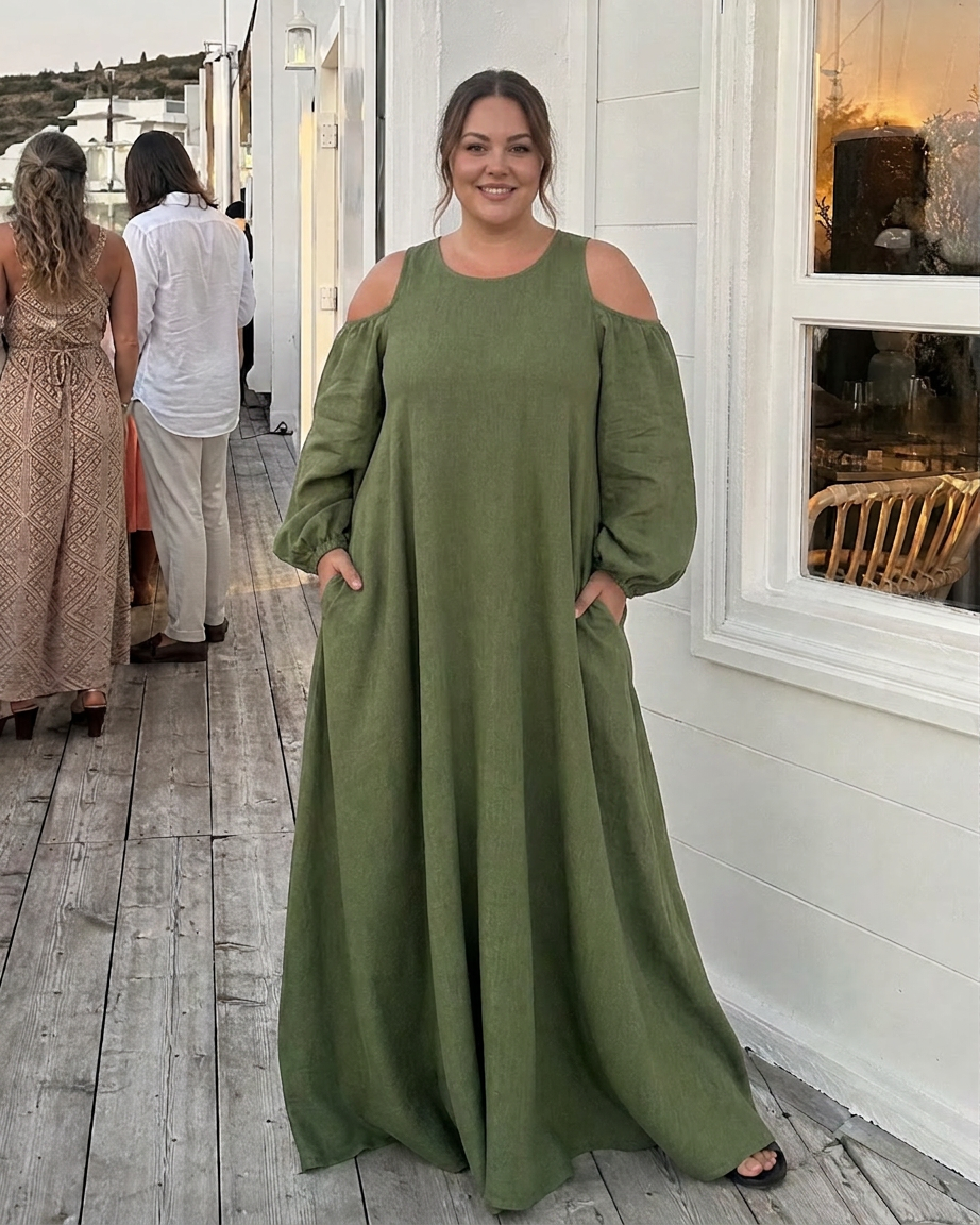 Bria | Cold Shoulder Balloon Sleeve Relaxed Maxi Dress