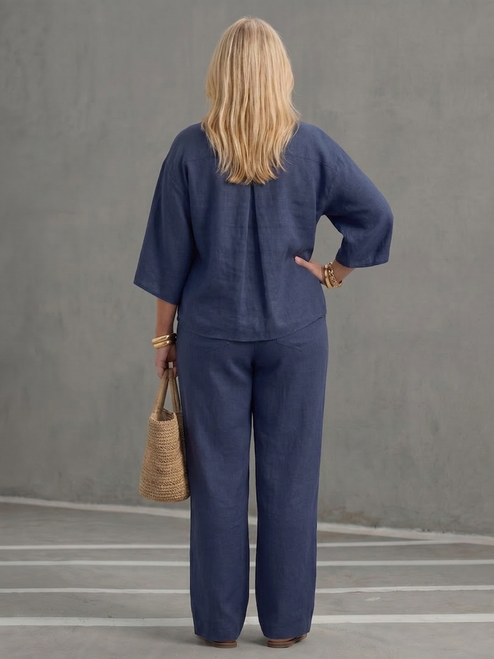 Eleni | Button Front Relaxed Tunic Pant Set