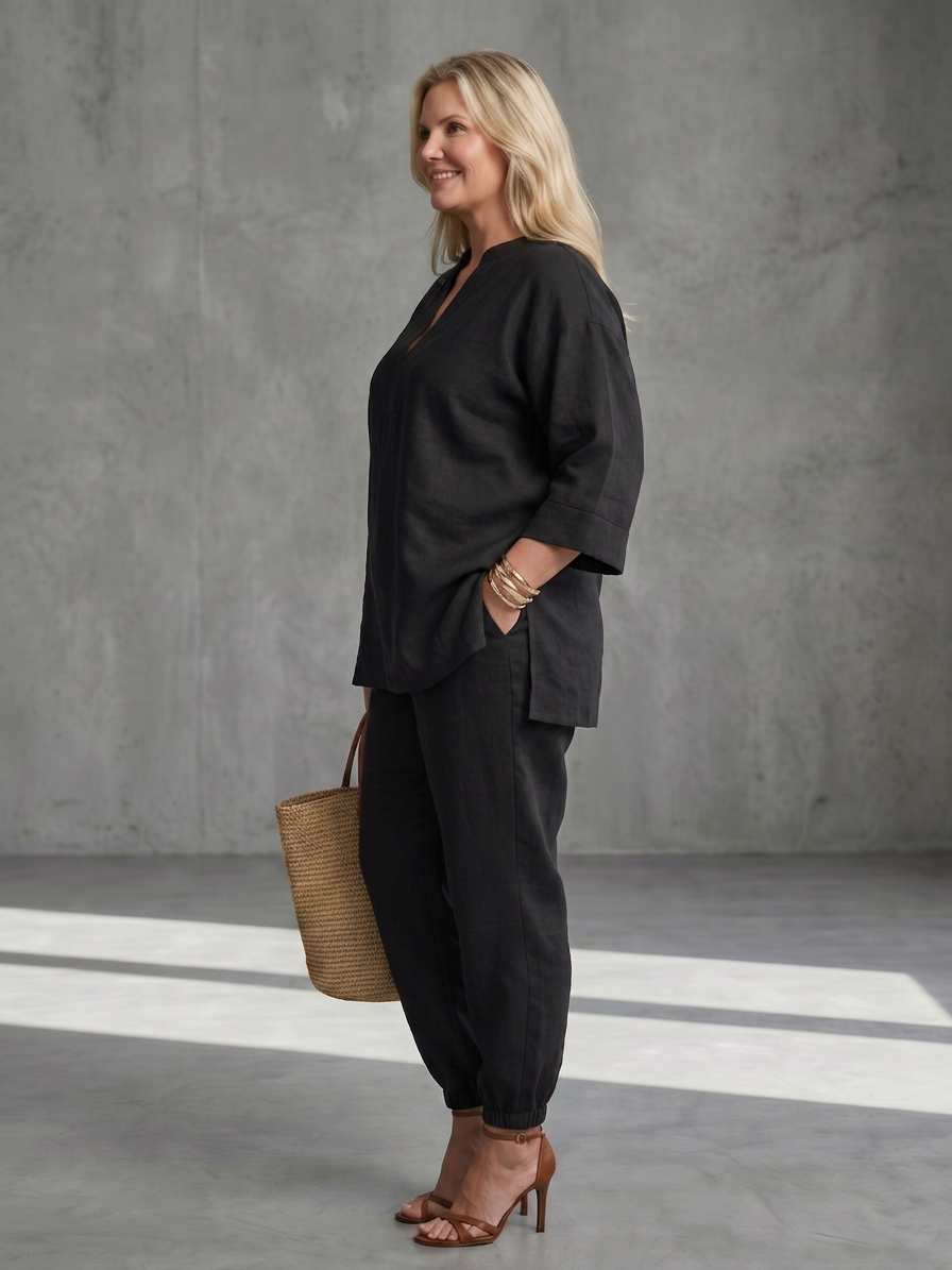 Heledd | V Neck Tunic Gathered Pant Set