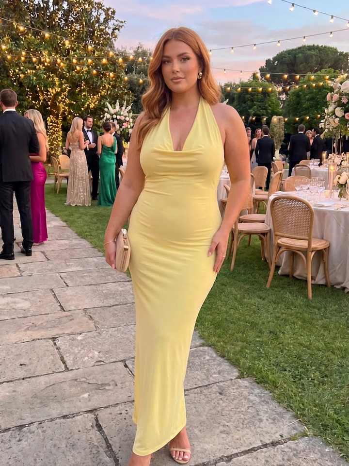 Ingrid | Halter Neck Fitted Silhouette Midi Dress