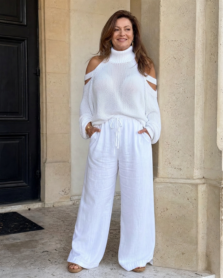 Vesper | Cold Shoulder Knit Sweater Wide Leg Pants Set