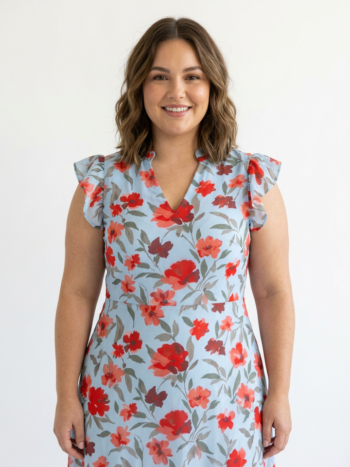 Theodora | Floral V-Neck Tiered Midi Dress