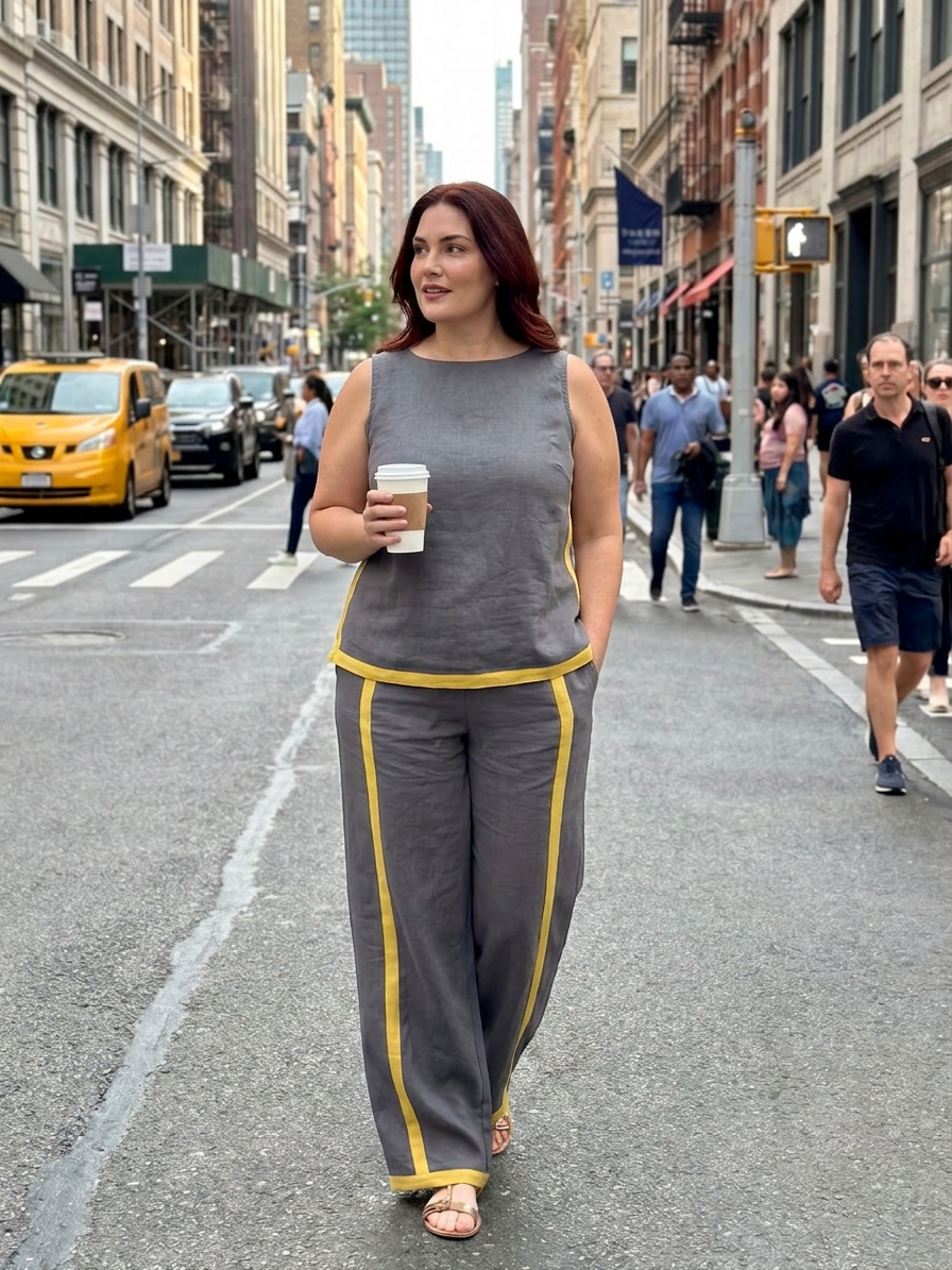 Yasmin | Sleeveless Top Wide Leg Contrast Pants Set