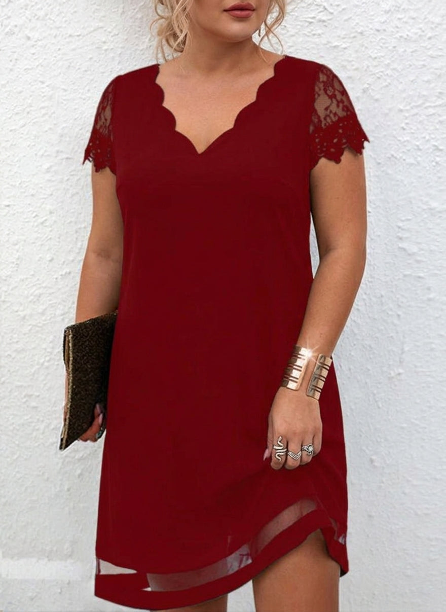 Zelda | Lace Sleeve Ruby Elegance Dress