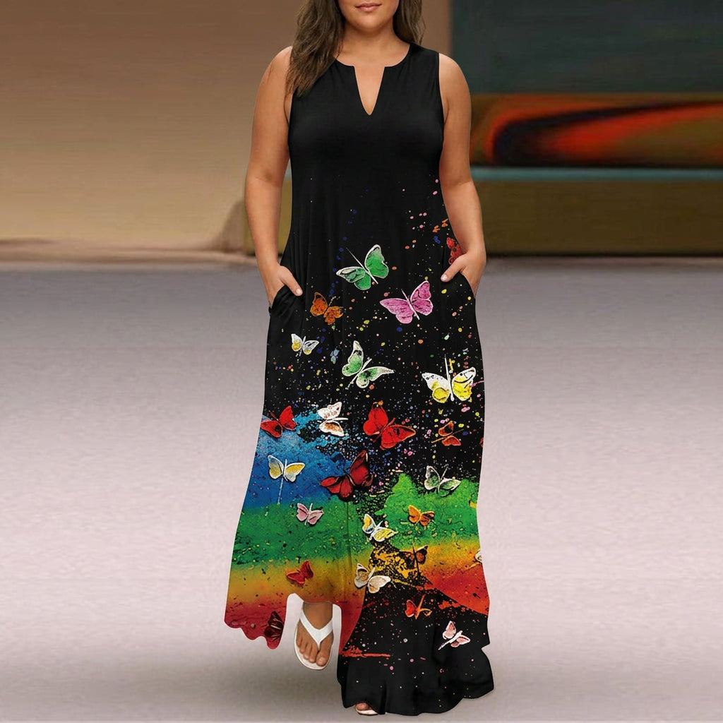 Coraline | V-Neck Sleeveless Butterfly Maxi Dress