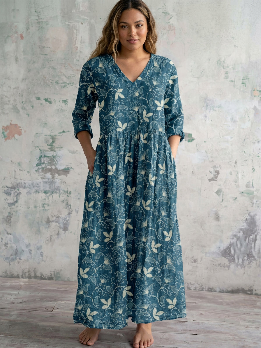 Florence | Blue Vine Maxi Dress