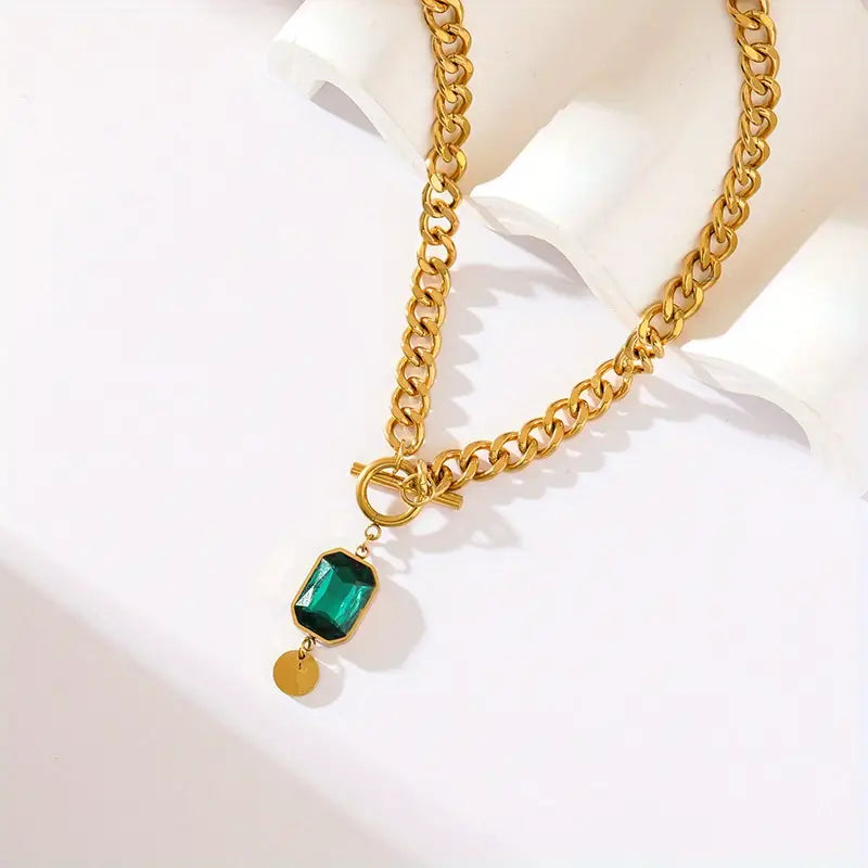 Posy Chain Emerald Pendant Necklace | Gold