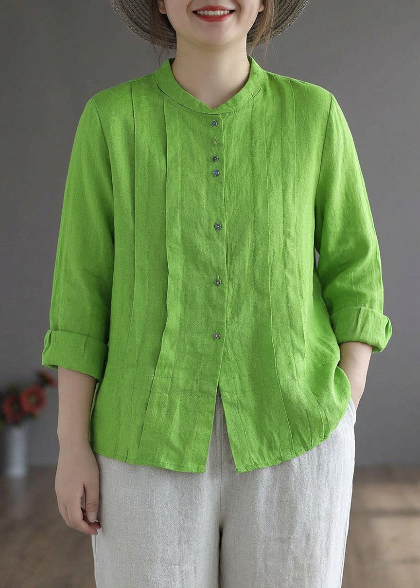 Marguerite - Women Yellow Elegant Button Fall Top Long Sleeve Linen