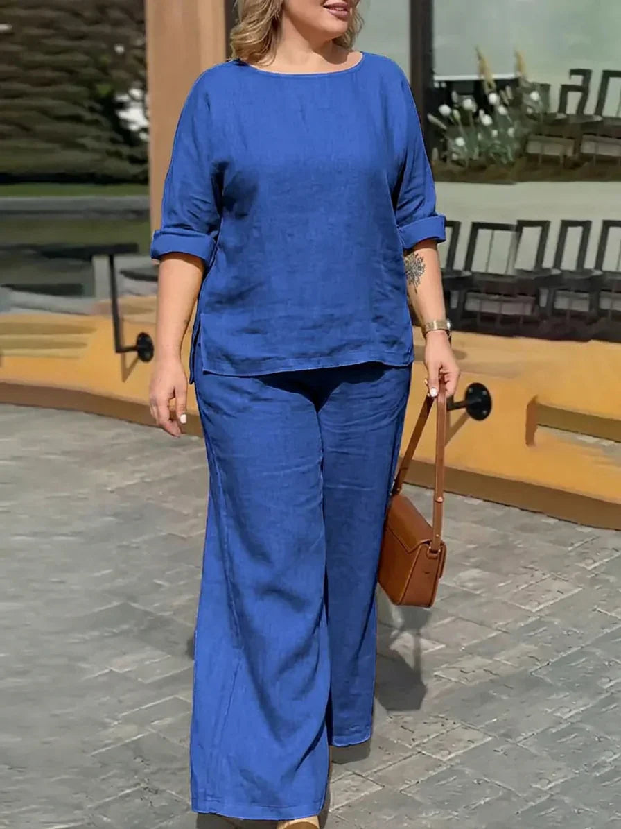 Nerissa - Women Round Neck Long Sleeve Pants Set