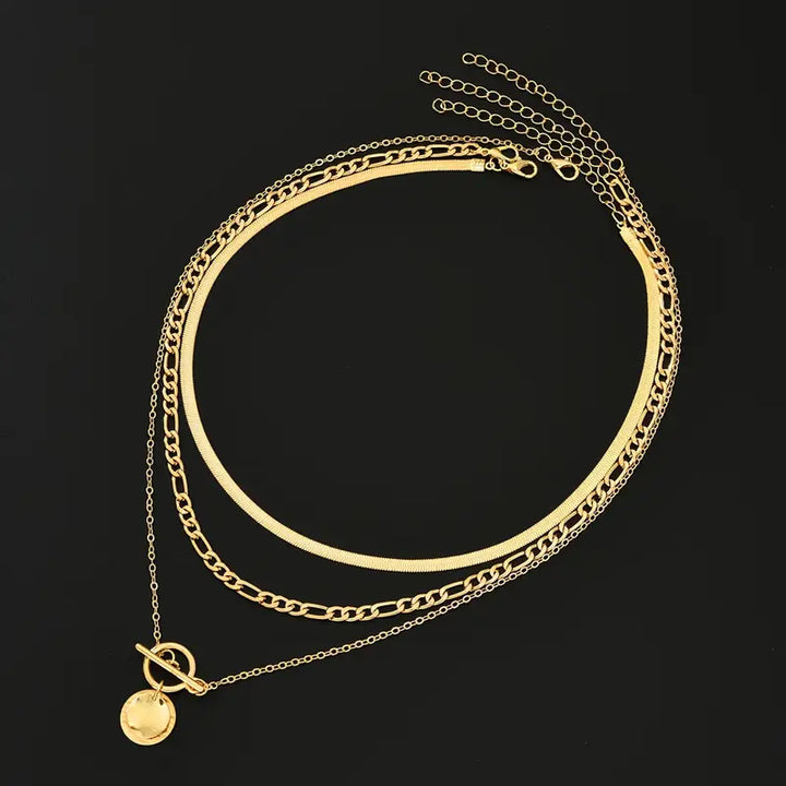 Anouk Textured Coin Layered Necklace | Gold