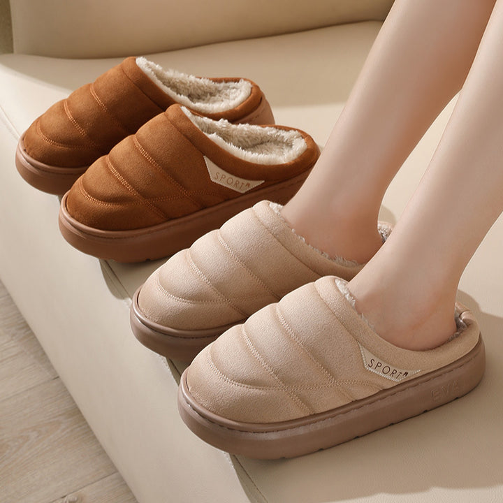 Solid Plush Suede Slippers with Thick EVA Sole