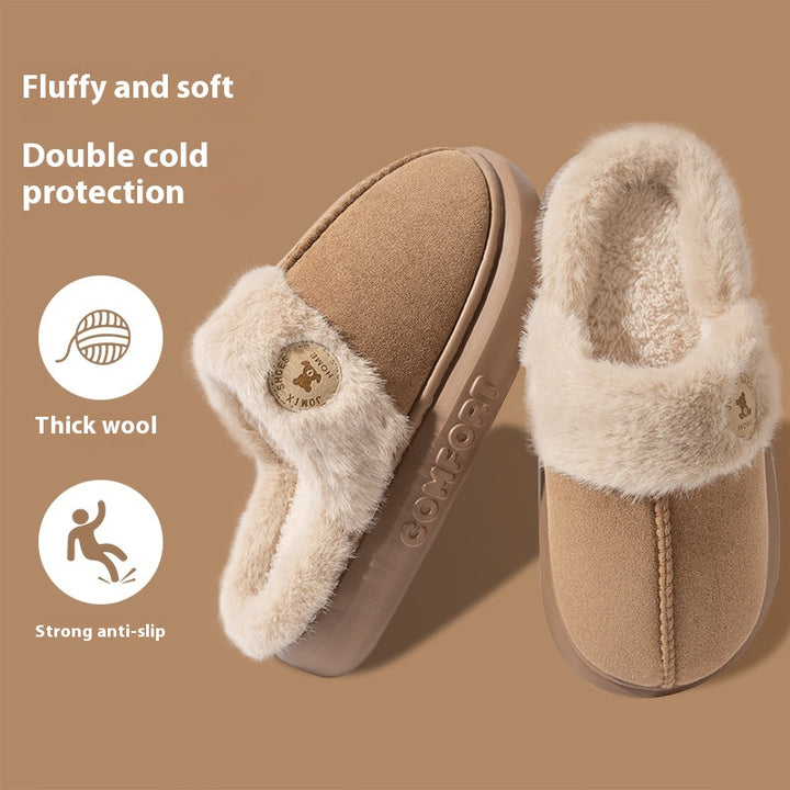 Plush Fleece Slippers for Women and Men, Thick Sole