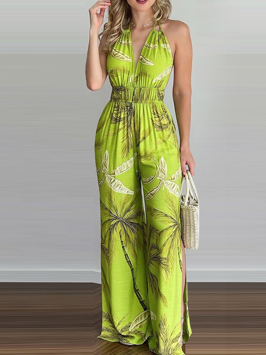 Cordelia - Sling Leaf Print Jumpsuit