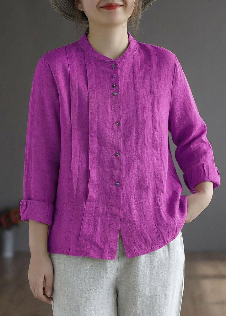 Marguerite - Women Yellow Elegant Button Fall Top Long Sleeve Linen