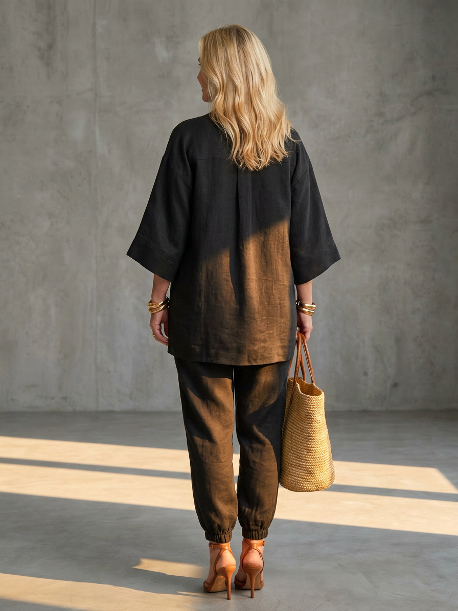 Heledd | V Neck Tunic Gathered Pant Set
