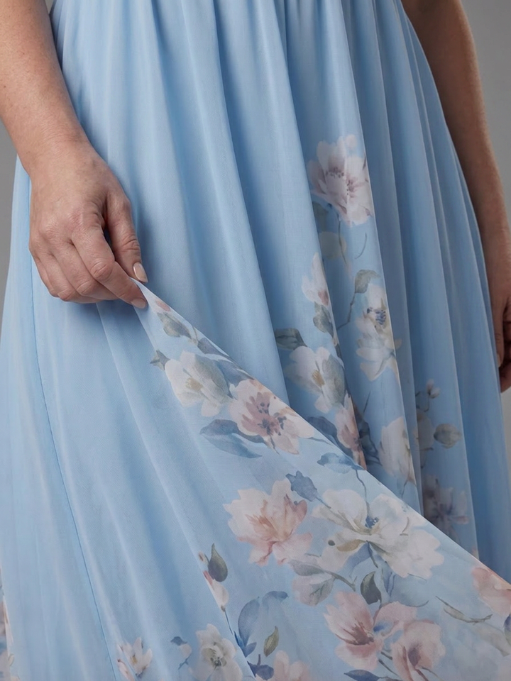 Wanda | Sleeveless V Neck Soft Floral Hem Midi Dress