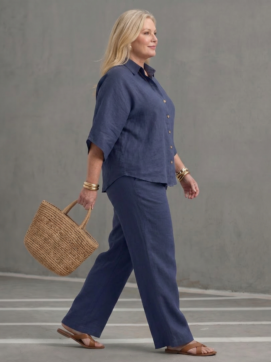 Eleni | Button Front Relaxed Tunic Pant Set