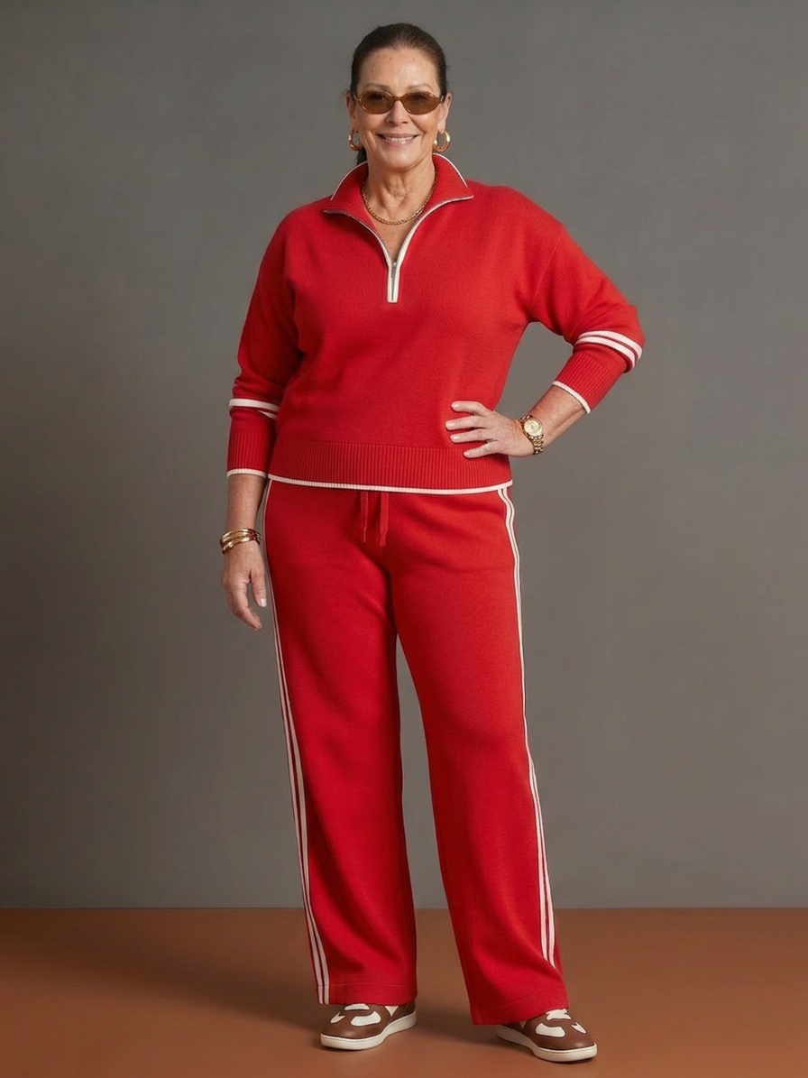 Greer | Zip Neck Long Sleeve Side Stripe Leg Pants Set