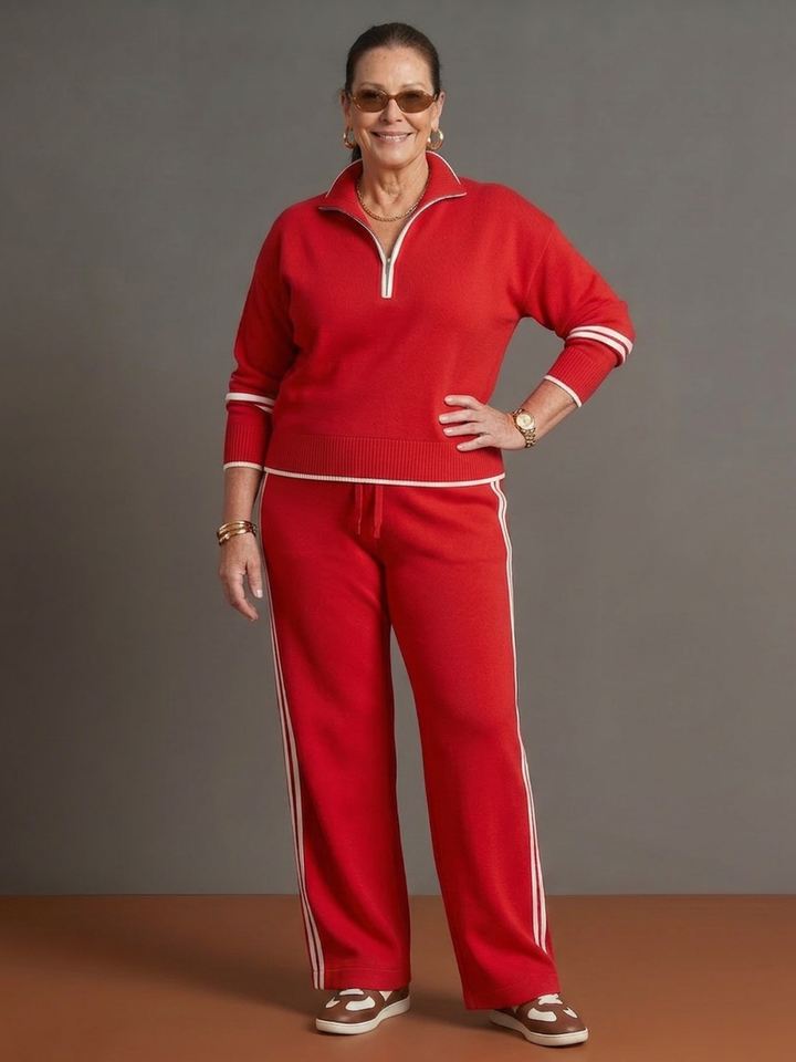 Greer | Zip Neck Long Sleeve Side Stripe Leg Pants Set