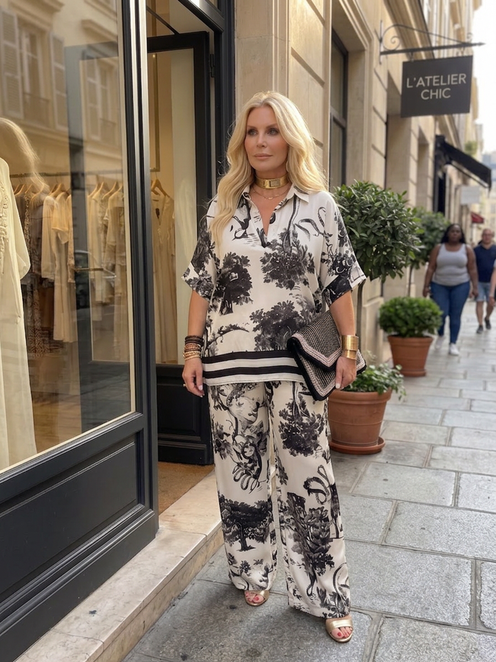 Fern | Printed Wide Leg Wrap Top Set