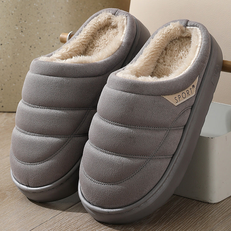 Solid Plush Suede Slippers with Thick EVA Sole