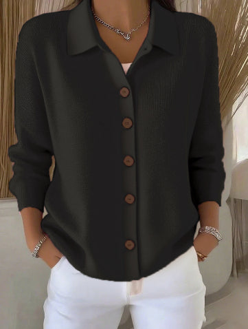Knitted Lapel Cardigan, Button-Front Long Sleeve Sweater Coat