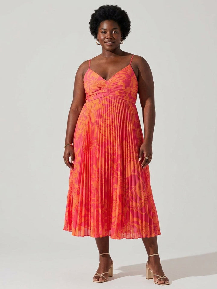 Giselle | Coastal Chic Elegant Floral Print Pleats Midi Dress Collection