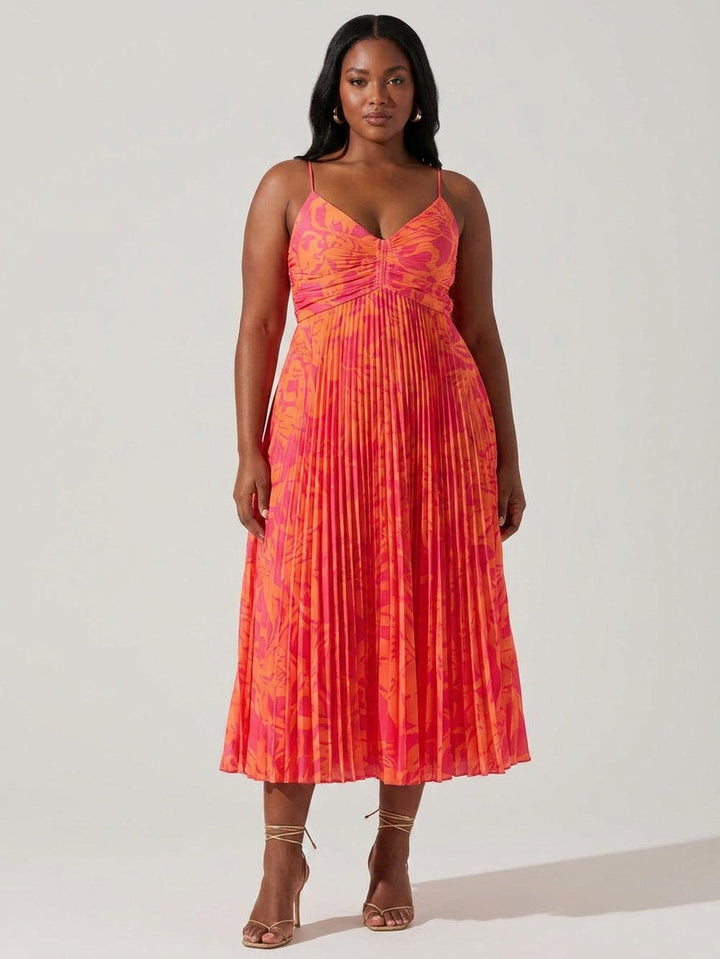 Giselle | Coastal Chic Elegant Floral Print Pleats Midi Dress Collection
