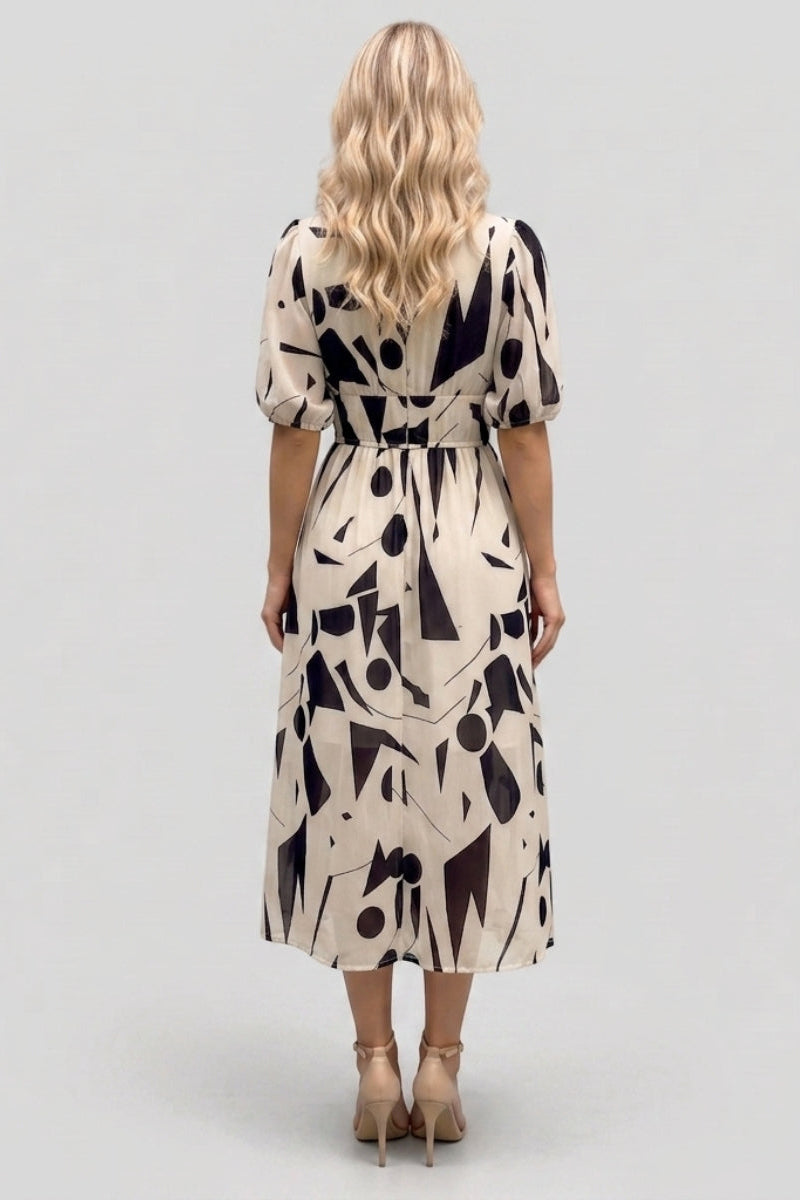 Amara | V Neck Short Sleeve Gathered Waist Midi Dress